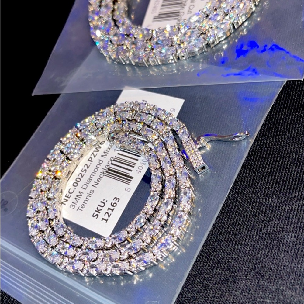 Gld white gold diamond tennis chain set 5MM(20”) and 3MM(18”) in length